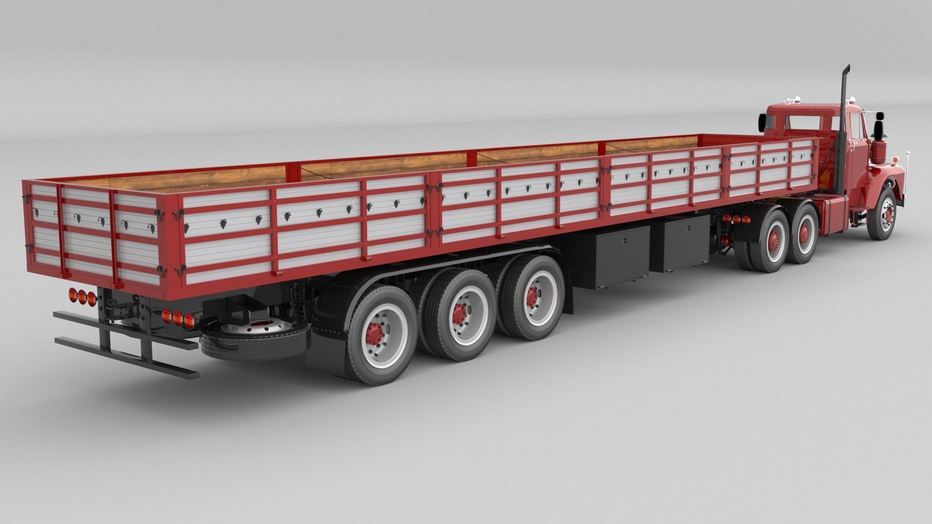 1975 Semi Truck Double Axle And Trailer 3D model_3