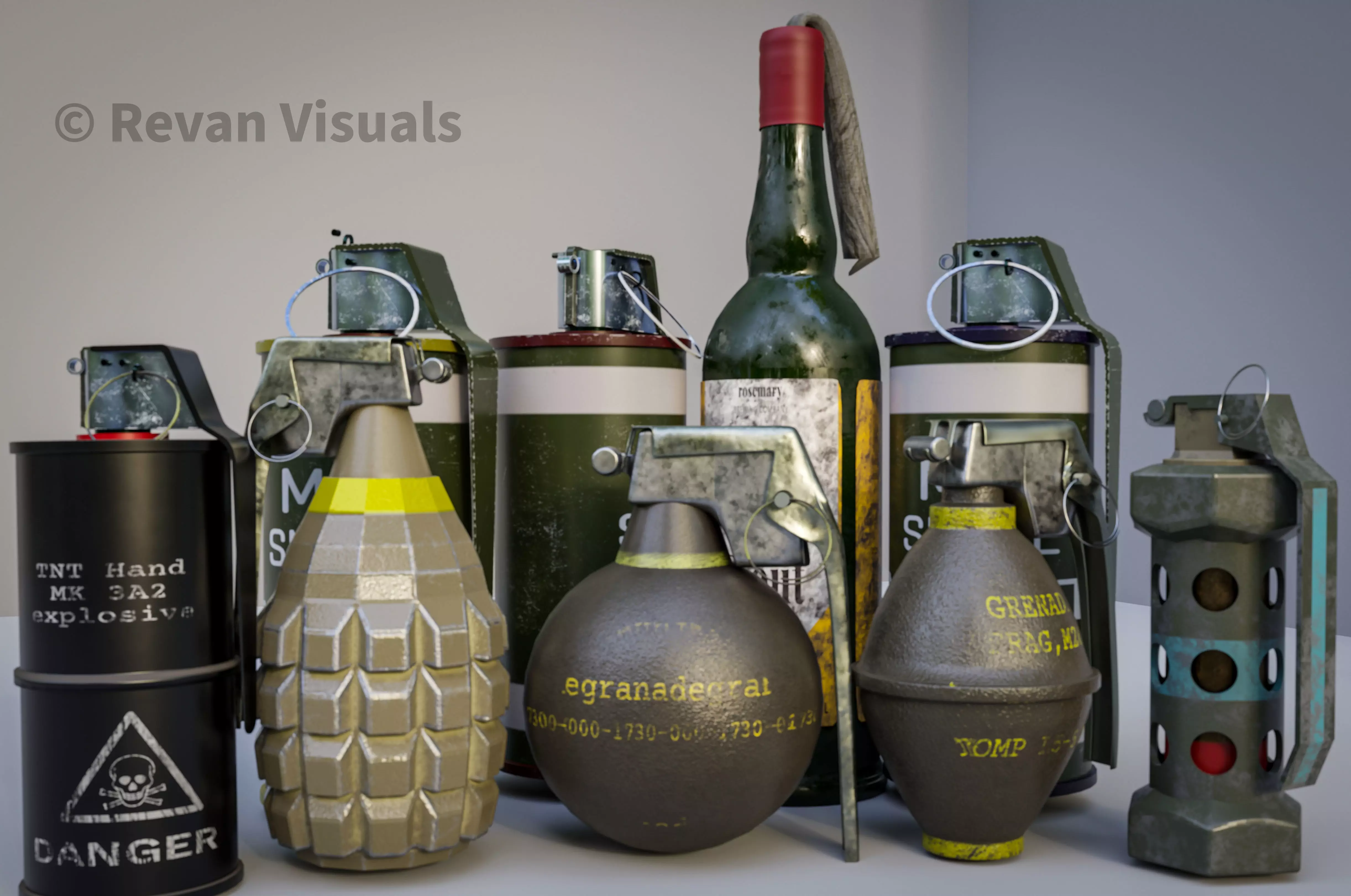 Hand Grenades and explosives Pack Low-poly 3D model_0
