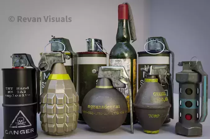 Hand Grenades and explosives Pack Low-poly 3D model