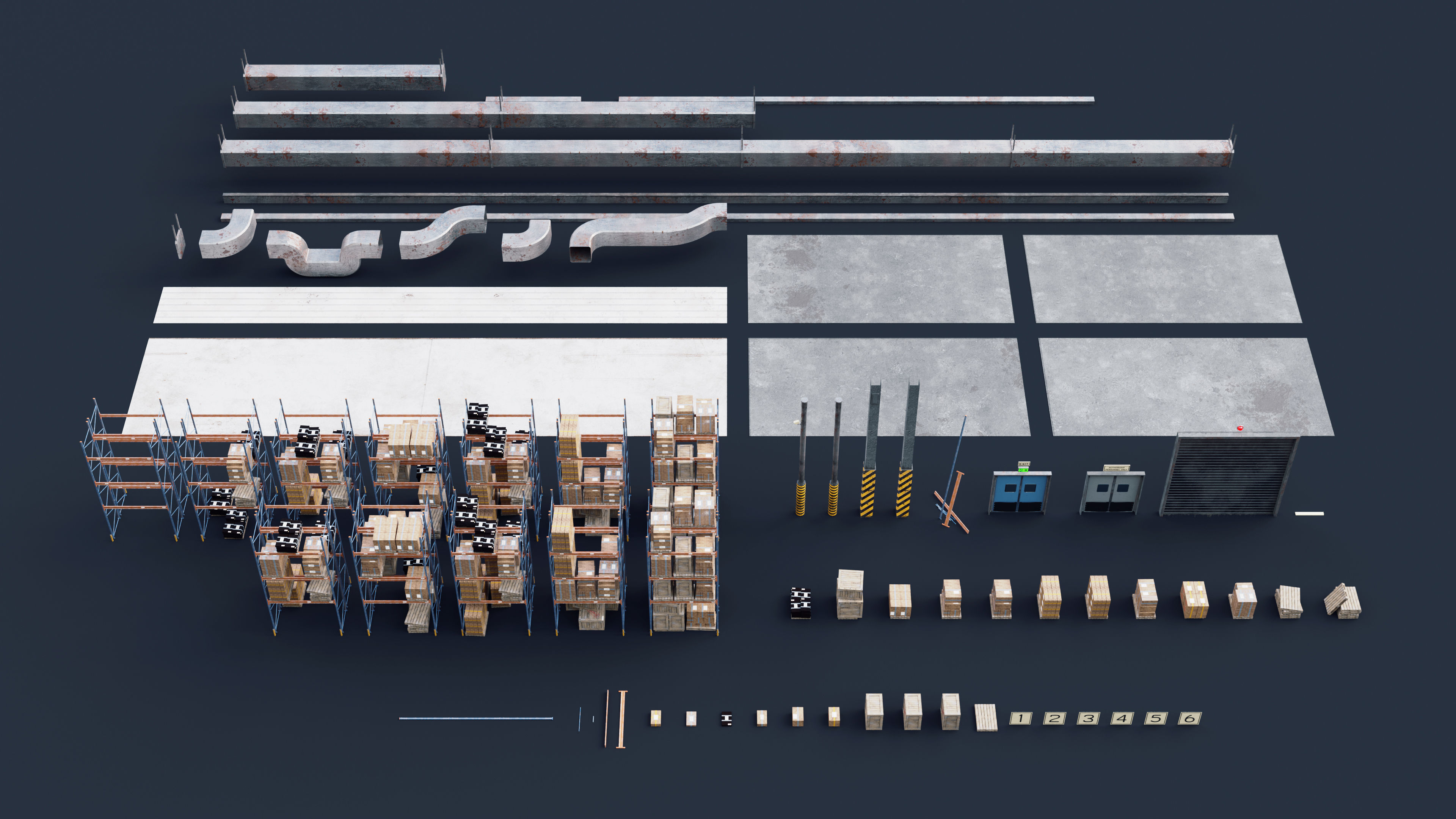 Modular Warehouse Interior Game Ready Environment Kit UE5 Unity Low-poly 3D model_0