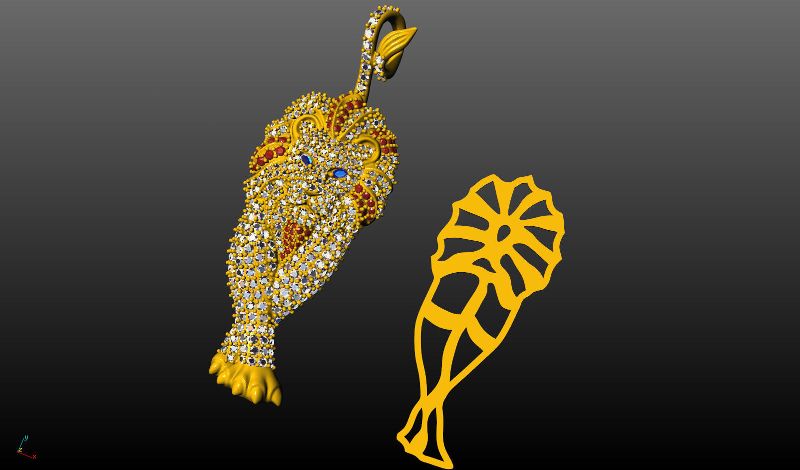 lion pendant  3D print model_3