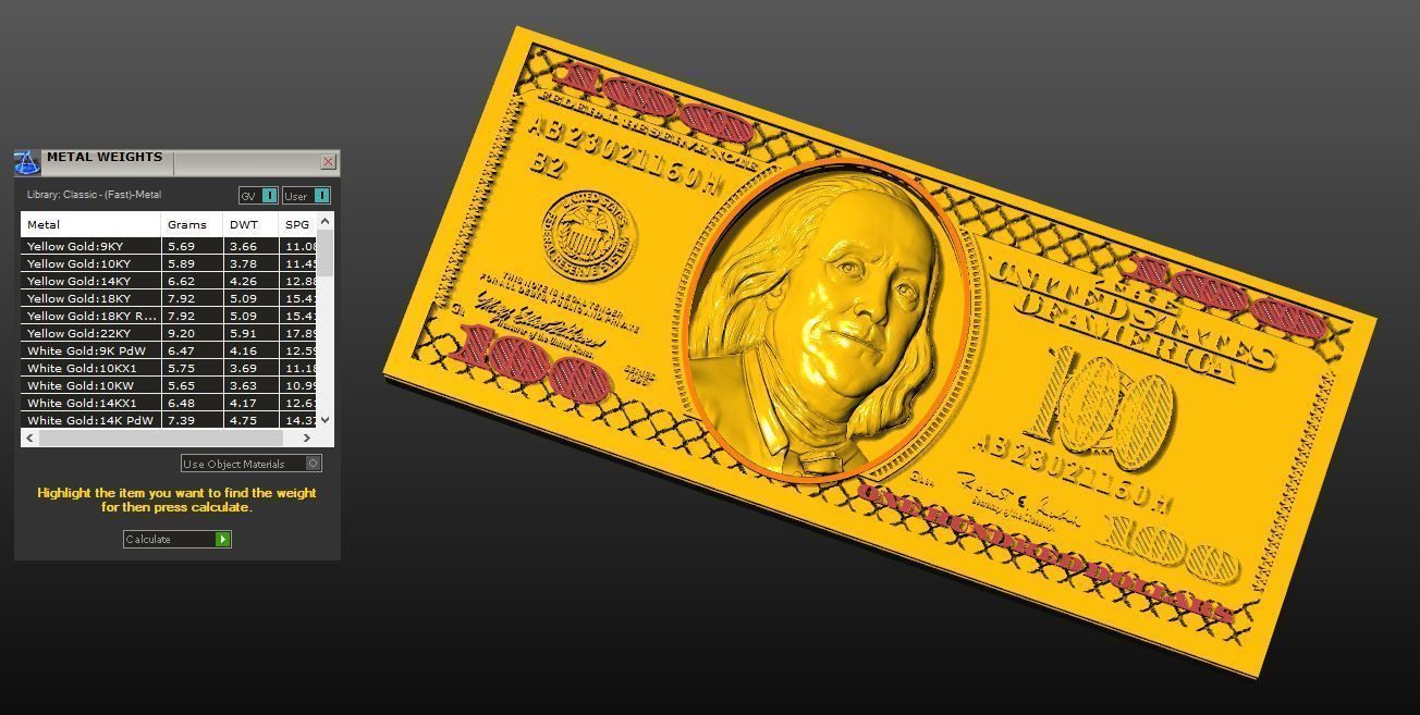 hundred bucks pendant  3D print model_2