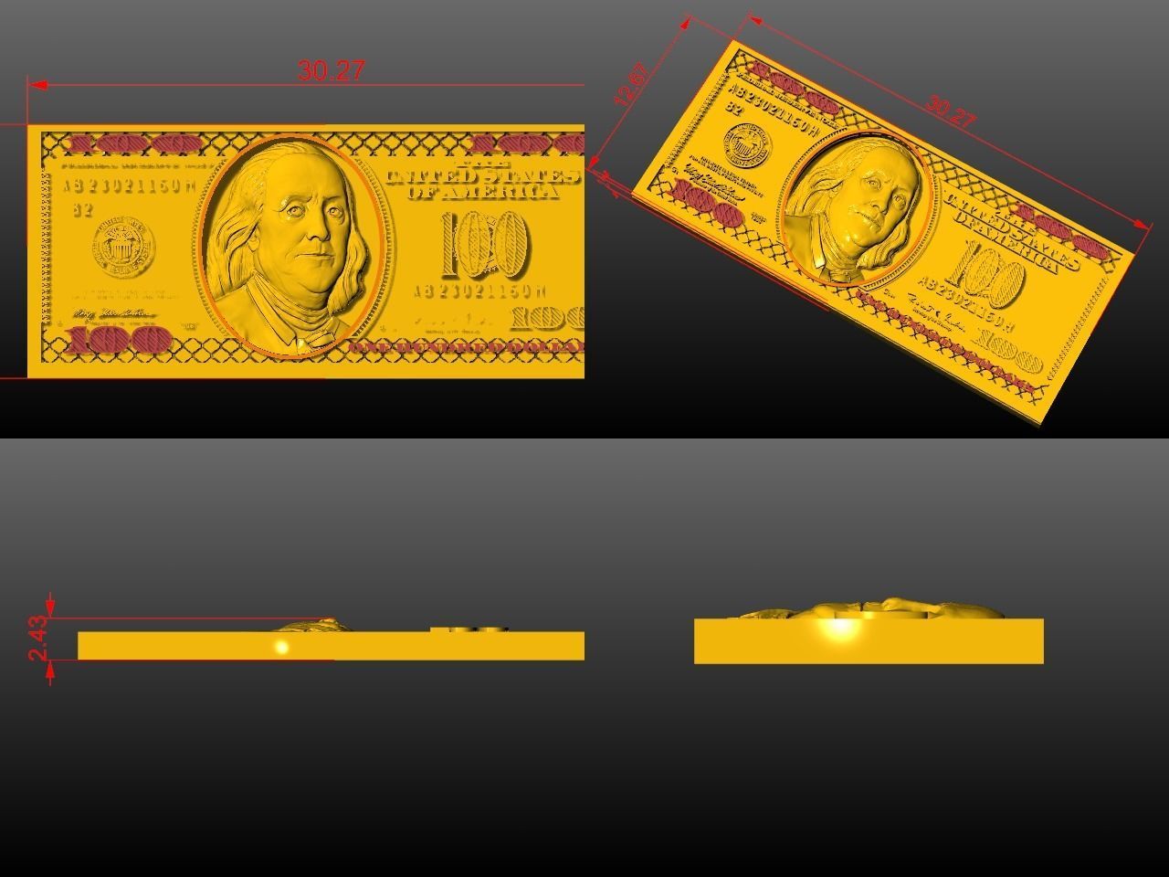 hundred bucks pendant  3D print model_1