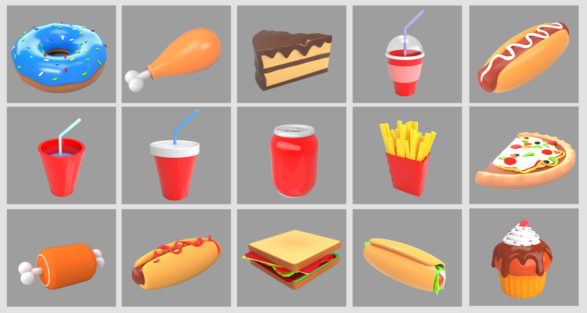 3D food  icon  set Low-poly 3D model_1