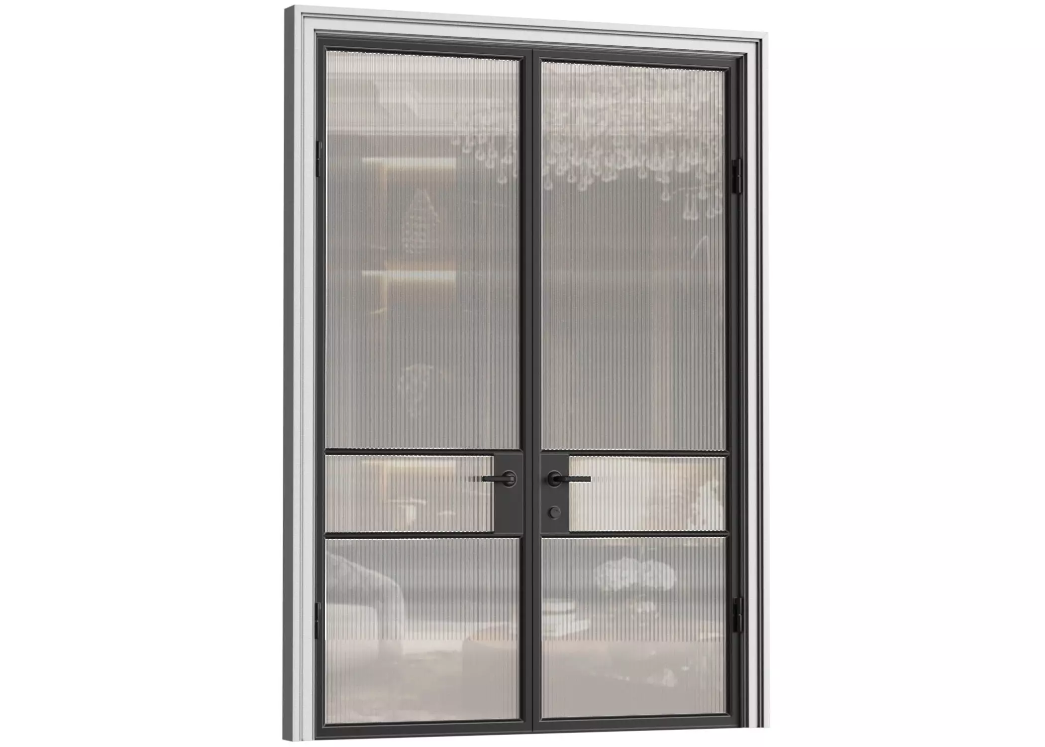 Glass fluted Entrance Loft Interior Doors 3D model_0