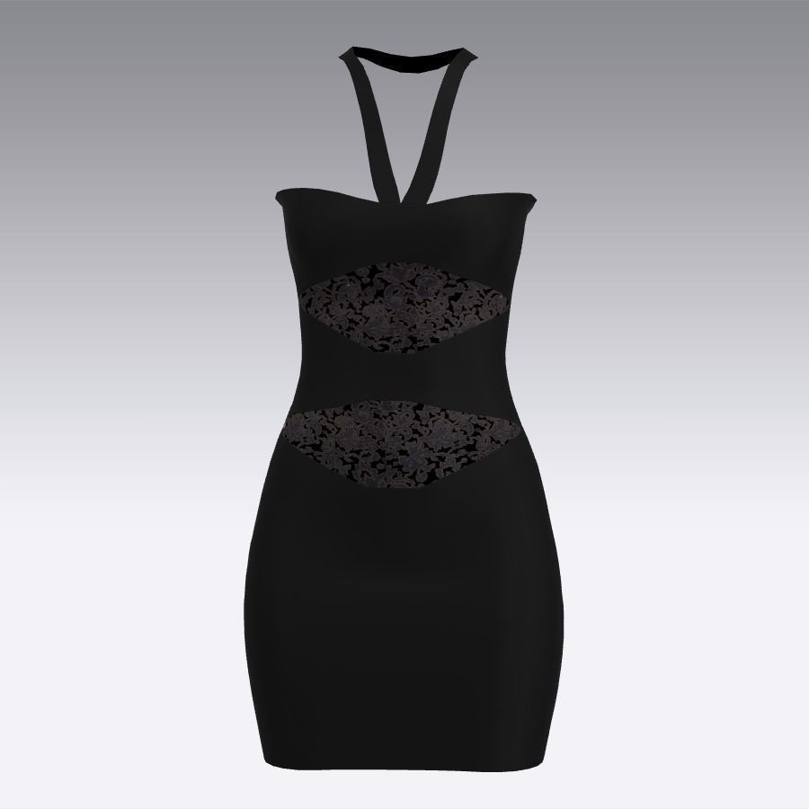 Dress black strap heart shaped Low-poly 3D model_1