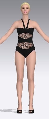 Swimwear black strap heart shaped  lace detail paneled look  Low-poly 3D model