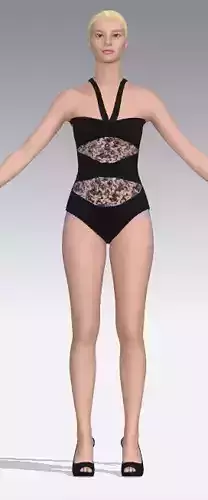 Swimwear black strap heart shaped  lace detail paneled look  Low-poly 3D model
