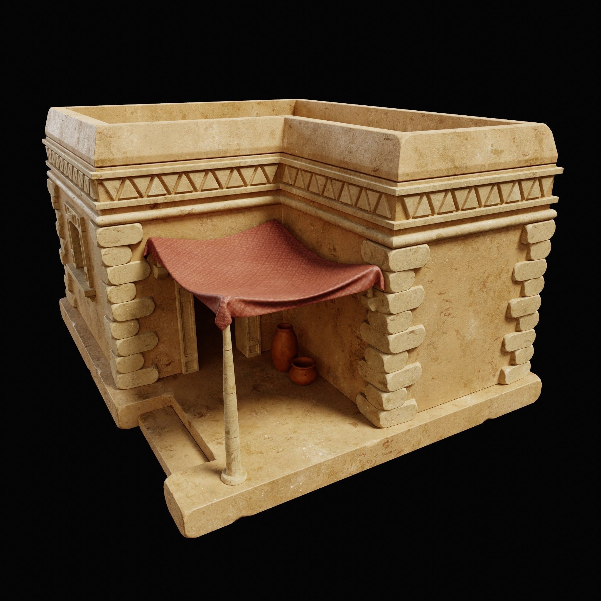 EGYPTIAN ARAB DESERT HOUSE HUT CLAY COTTAGE SHELTER COLLECTION Low-poly 3D model_4