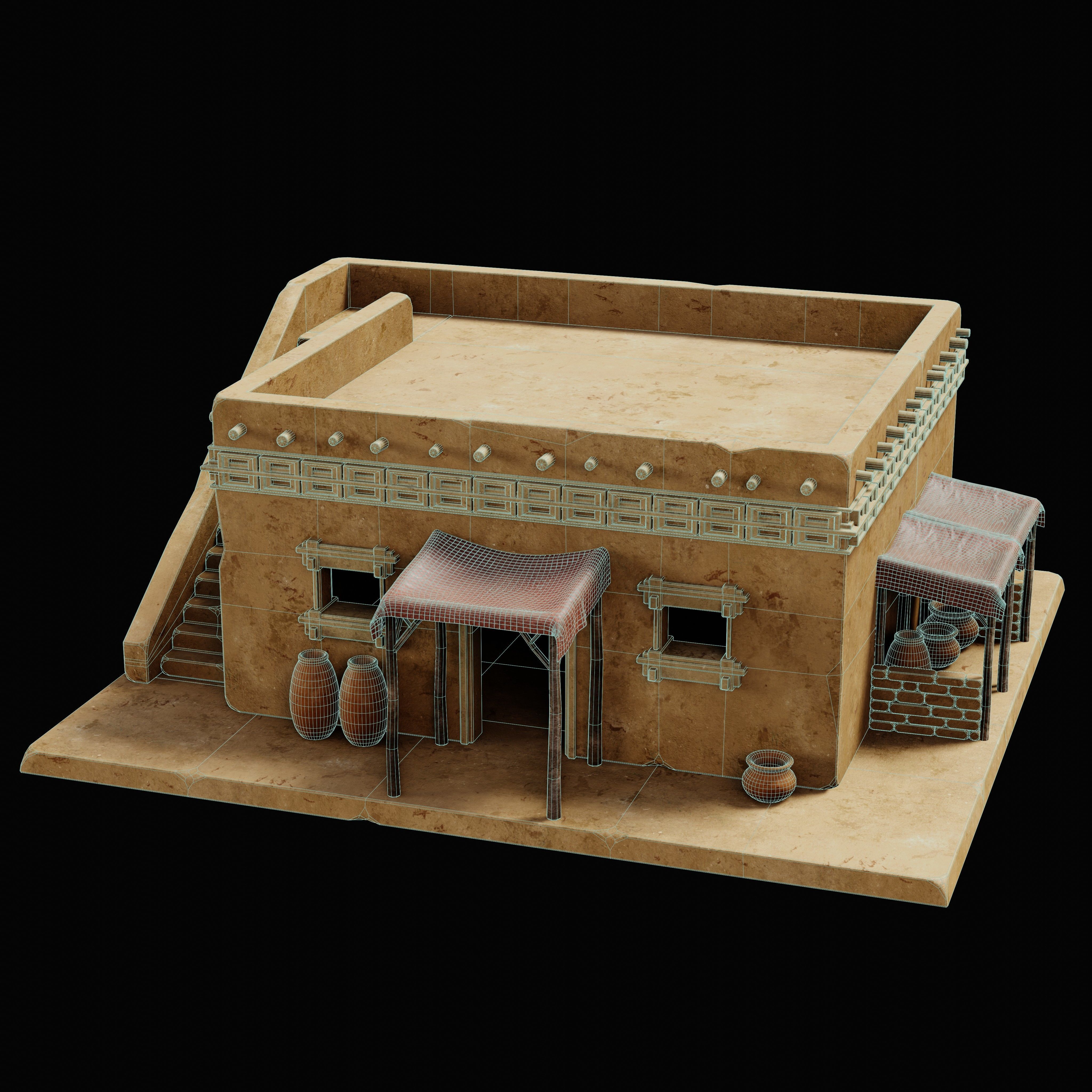 EGYPTIAN ARAB DESERT HOUSE HUT CLAY COTTAGE SHELTER COLLECTION Low-poly 3D model_21