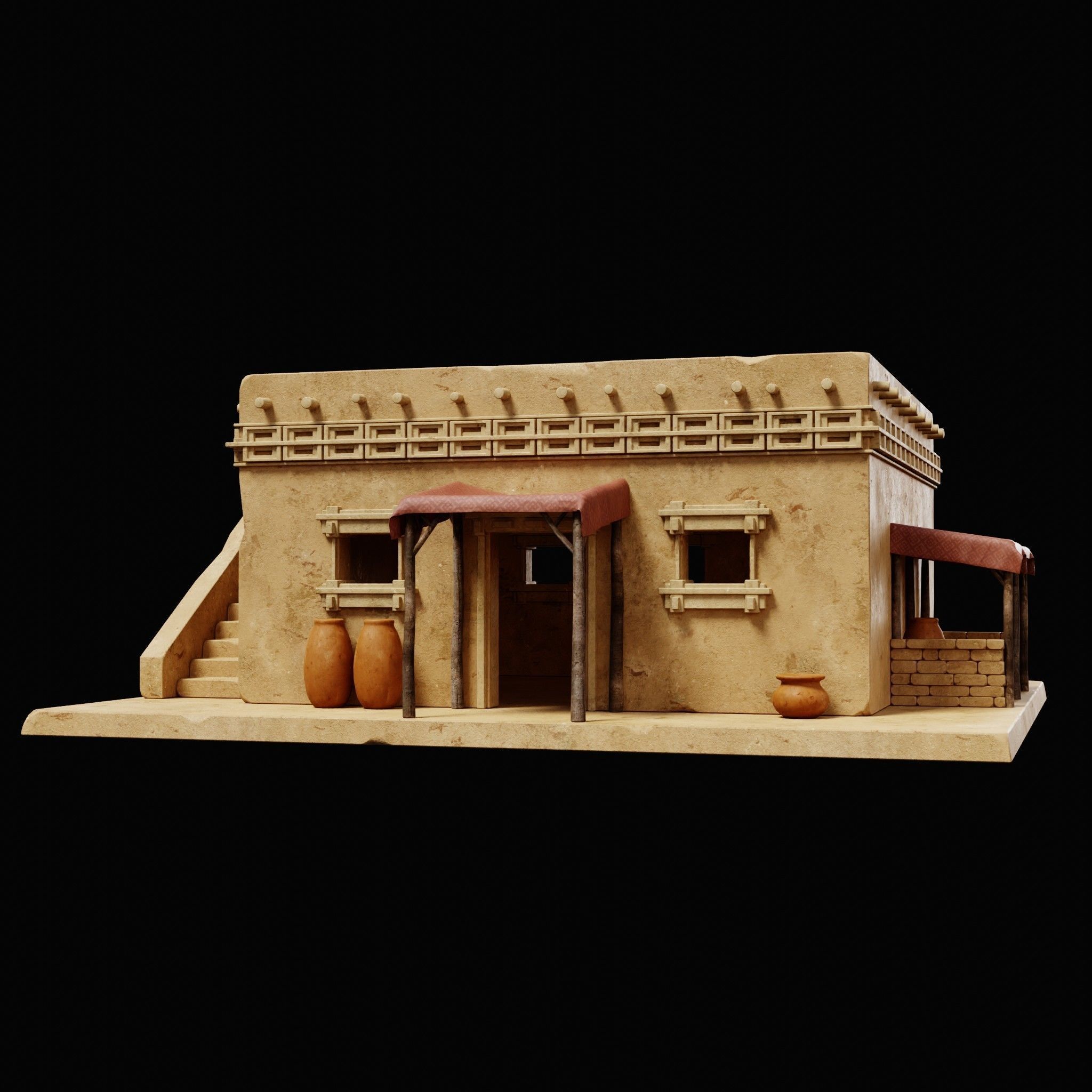 EGYPTIAN ARAB DESERT HOUSE HUT CLAY COTTAGE SHELTER COLLECTION Low-poly 3D model_17