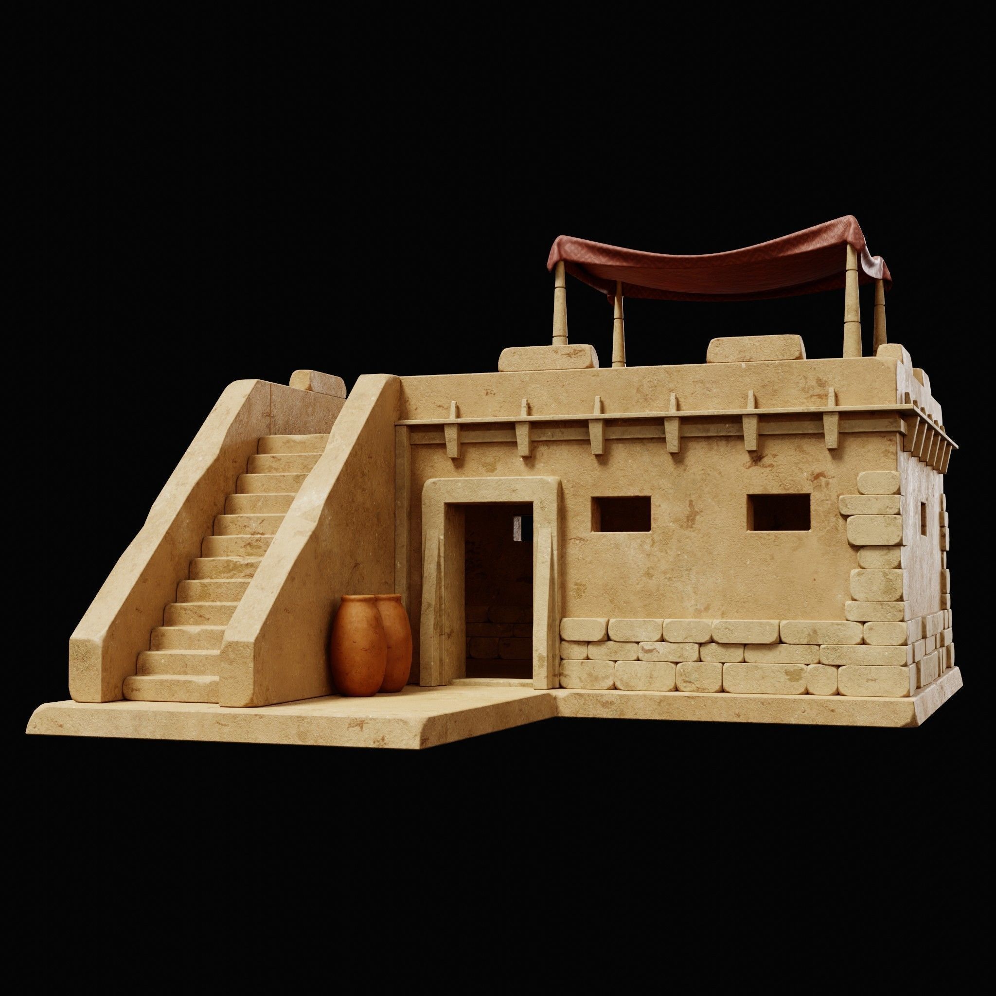 EGYPTIAN ARAB DESERT HOUSE HUT CLAY COTTAGE SHELTER COLLECTION Low-poly 3D model_22