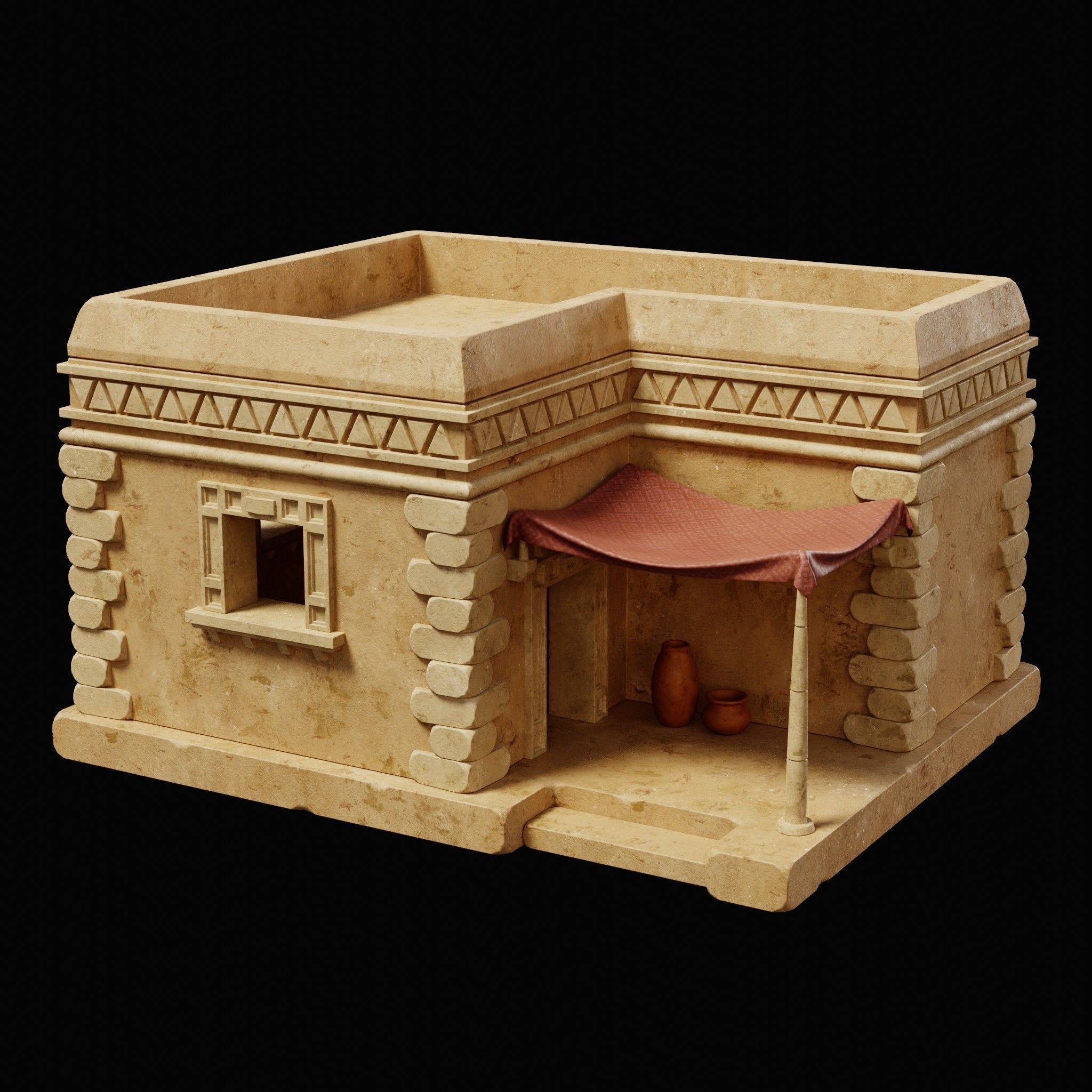 EGYPTIAN ARAB DESERT HOUSE HUT CLAY COTTAGE SHELTER COLLECTION Low-poly 3D model_3