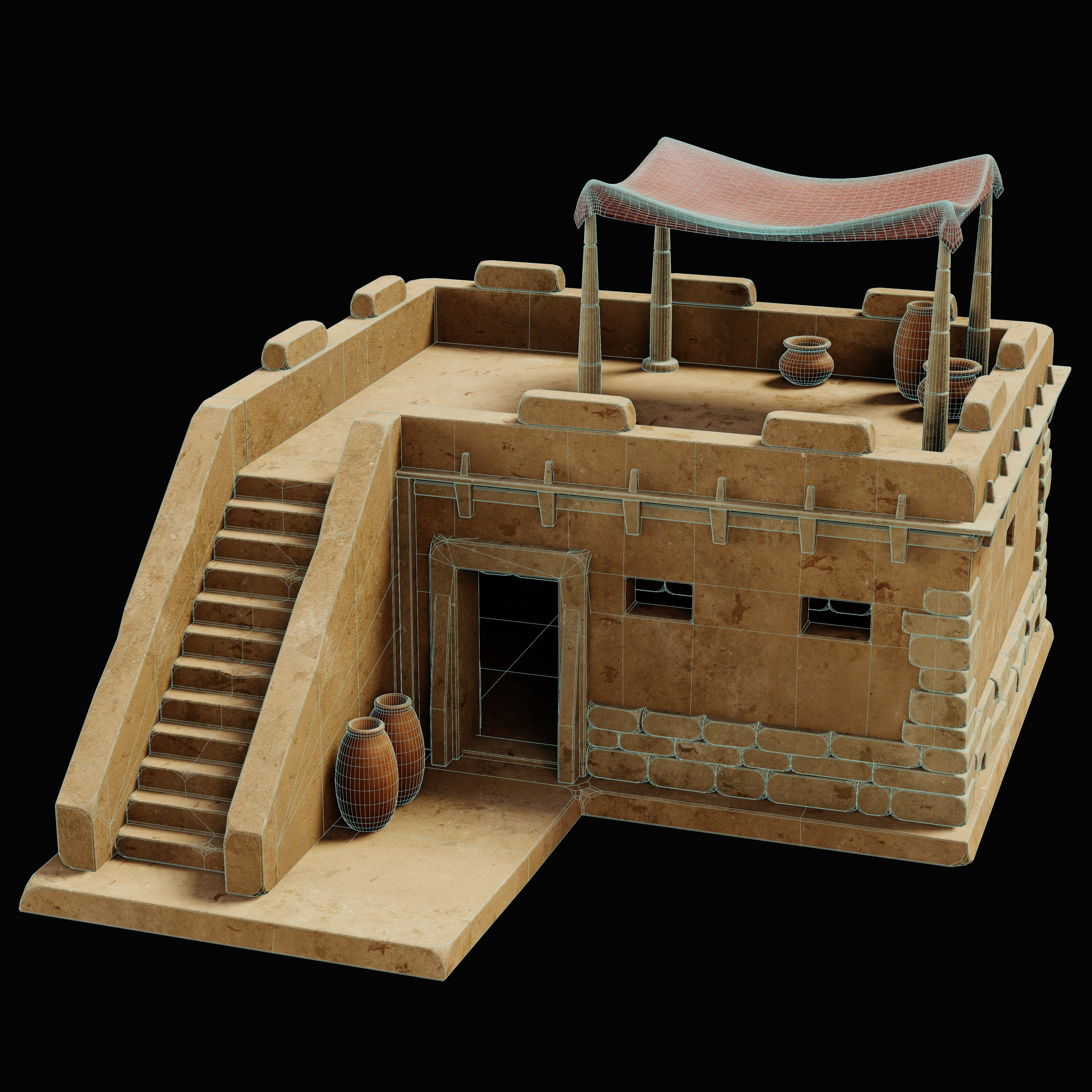 EGYPTIAN ARAB DESERT HOUSE HUT CLAY COTTAGE SHELTER COLLECTION Low-poly 3D model_26