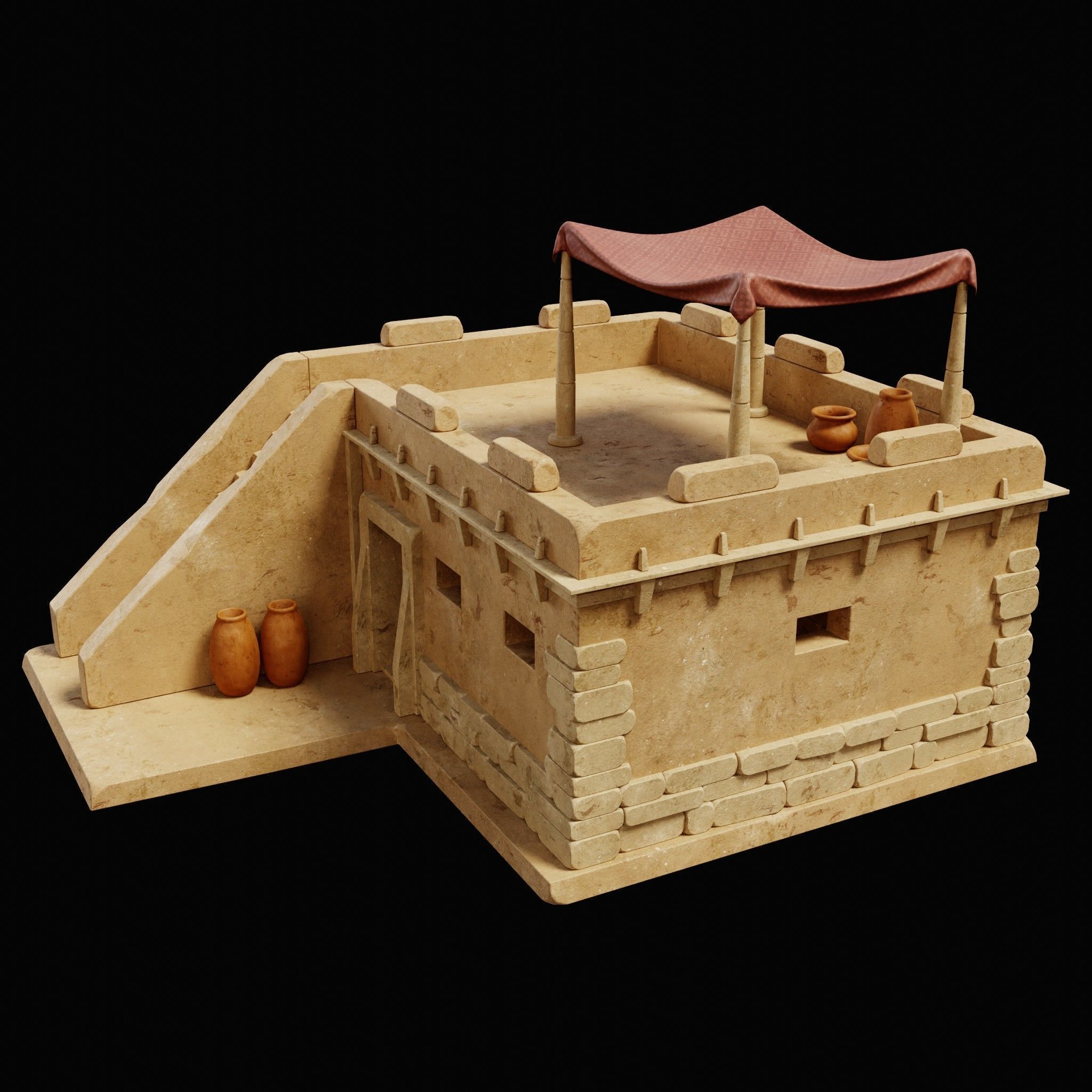 EGYPTIAN ARAB DESERT HOUSE HUT CLAY COTTAGE SHELTER COLLECTION Low-poly 3D model_24