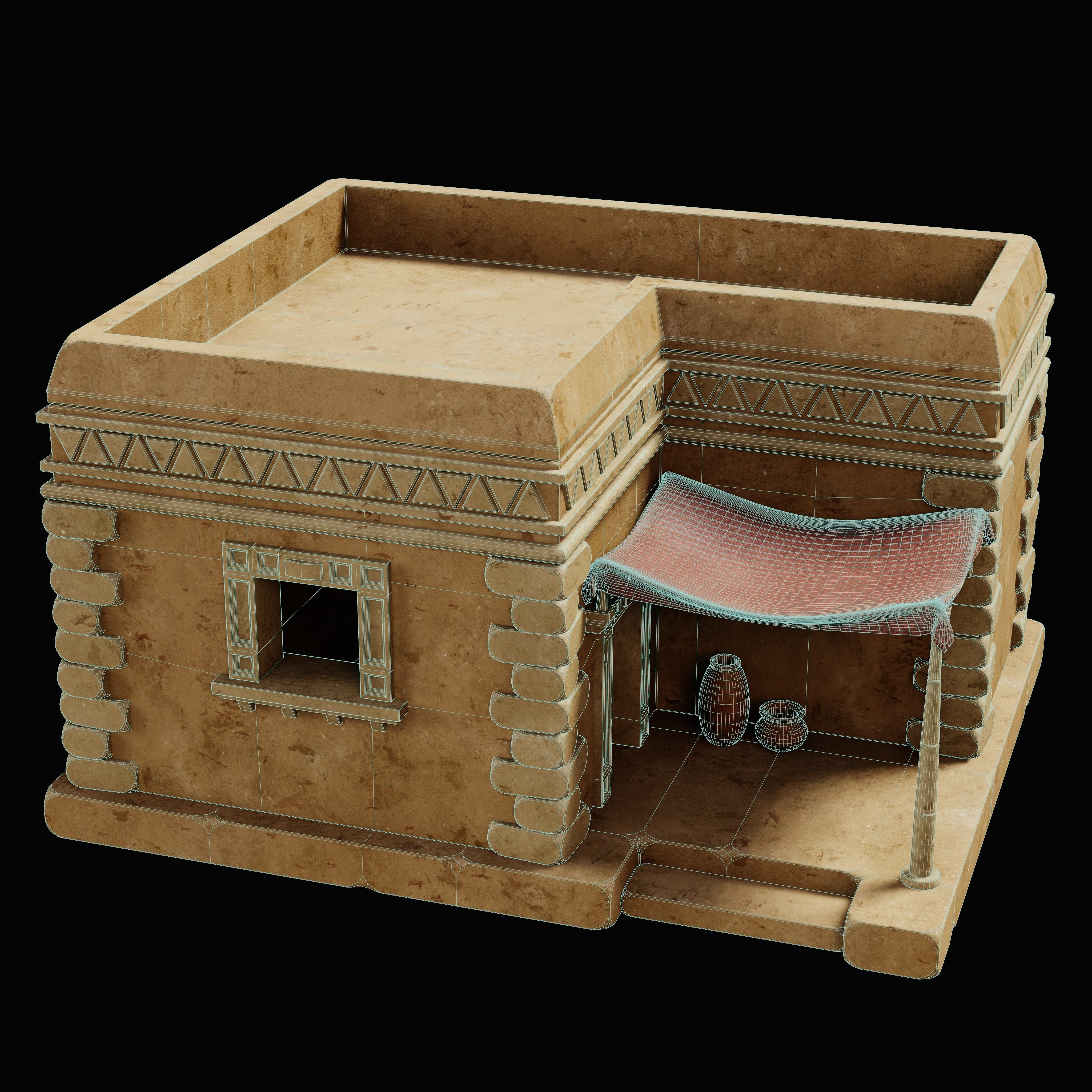 EGYPTIAN ARAB DESERT HOUSE HUT CLAY COTTAGE SHELTER COLLECTION Low-poly 3D model_6