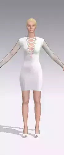 Dress white lace slevee detail strap cross look Low-poly 3D model