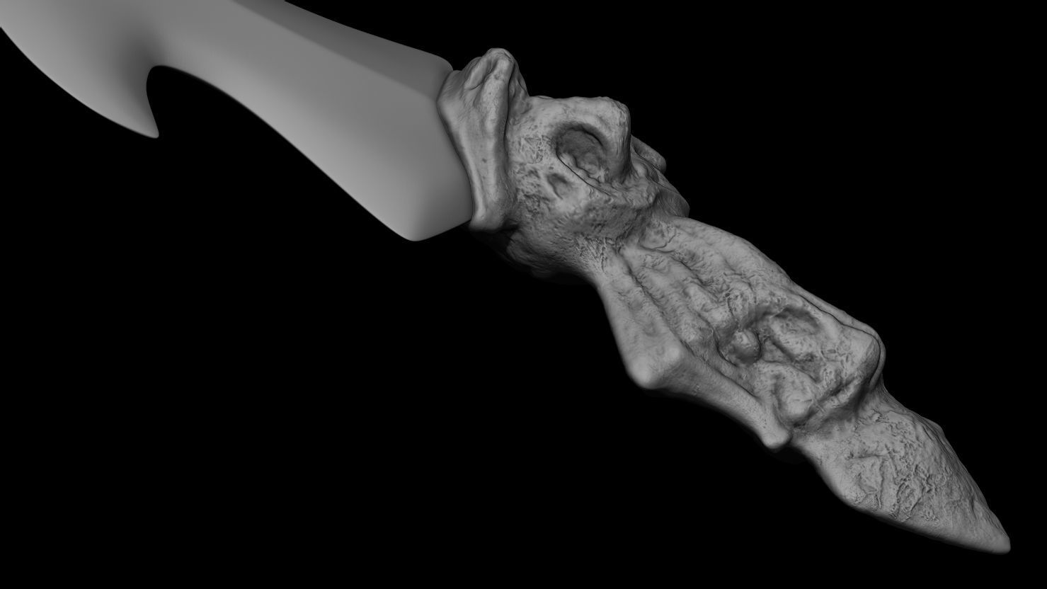 3D PRINTABLE SHAMAN PREDATOR BIOMASK AND CEREMONIAL DAGGER 3D print model_24