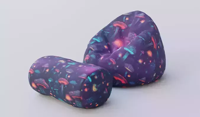 Bean bag colorful mushroom with foot rest ottoman pouf chair Low-poly 3D model