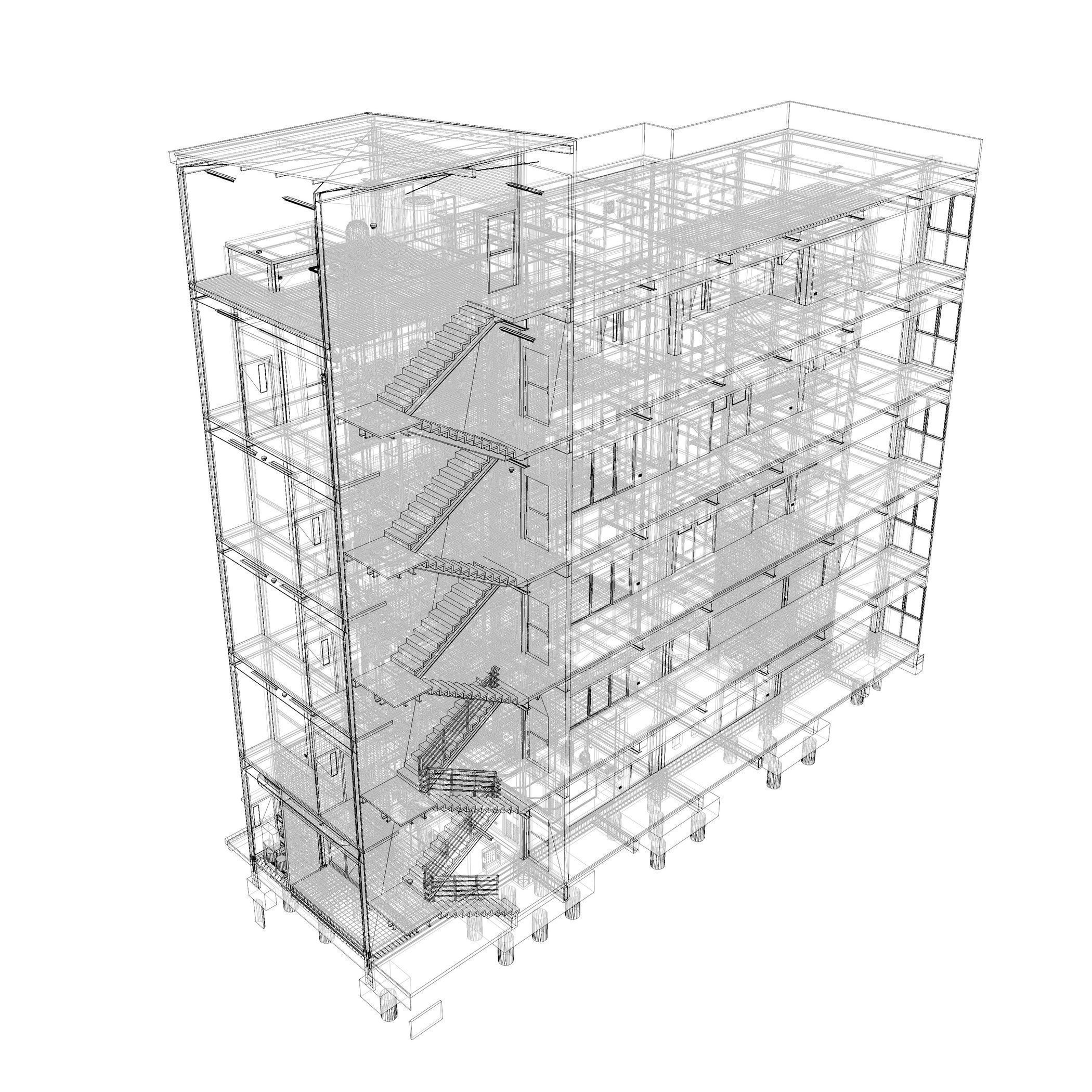 Building in section cut 3D model_8