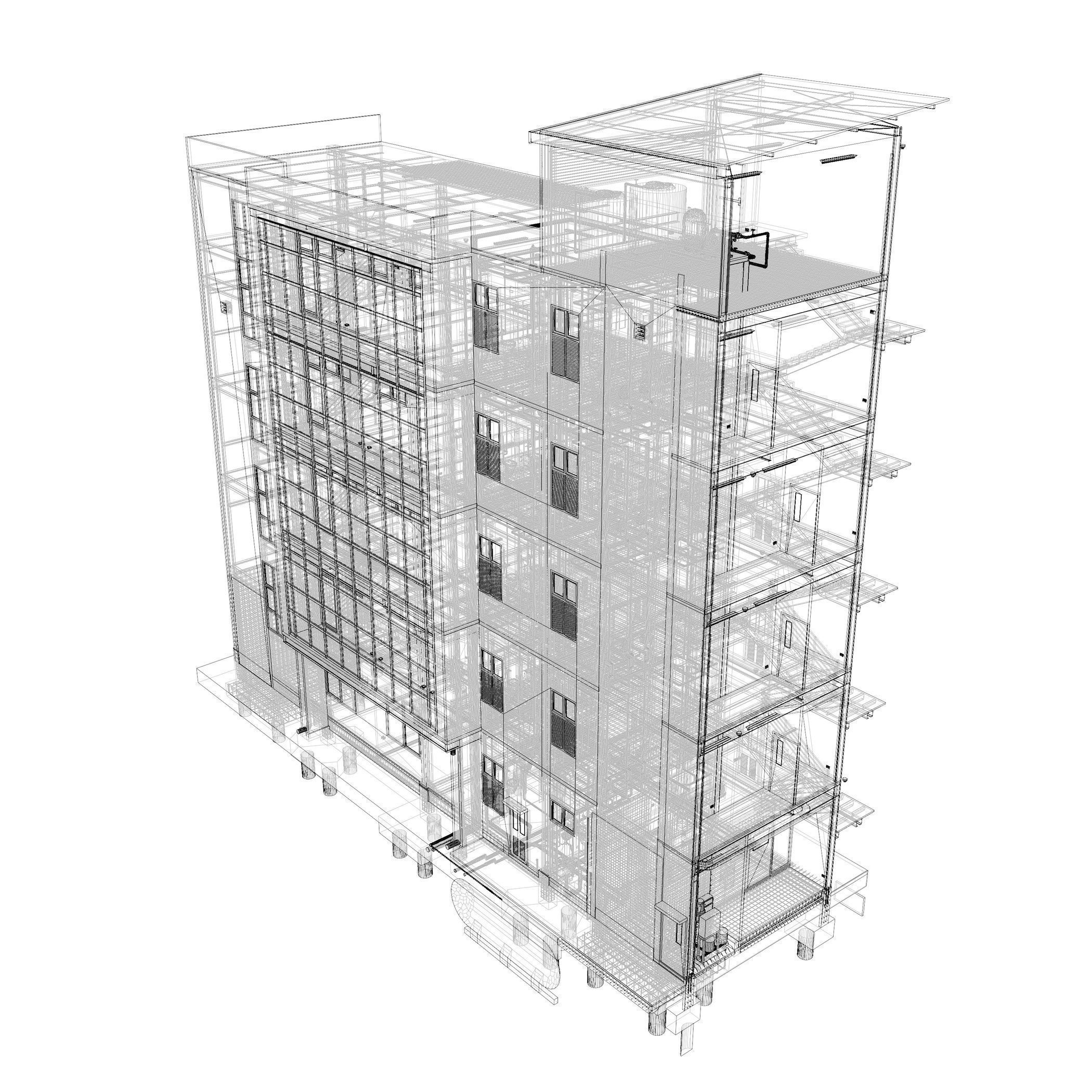 Building in section cut 3D model_7