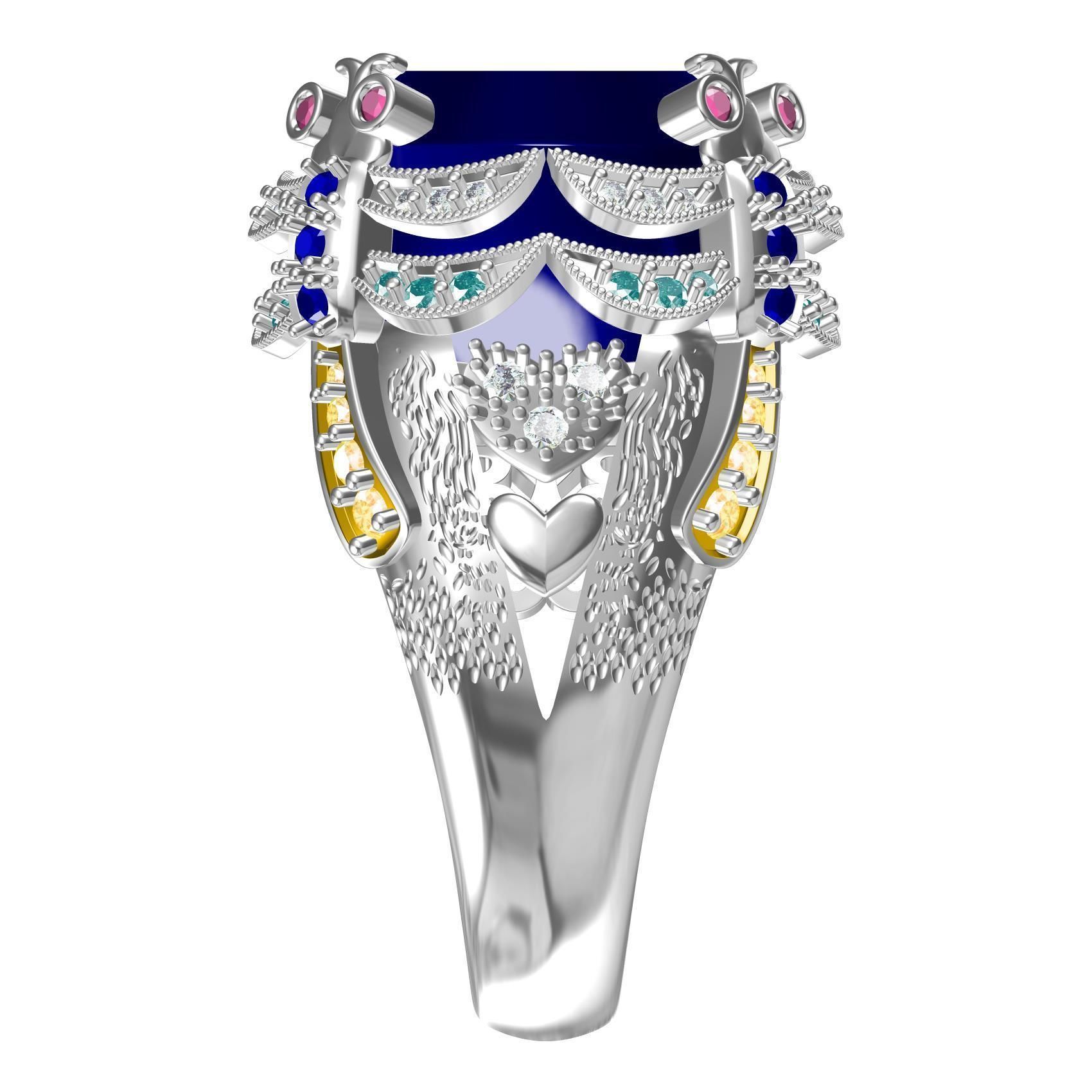 Unique Oval Stone Floral Design Hip Hop Ring 3D print model_6