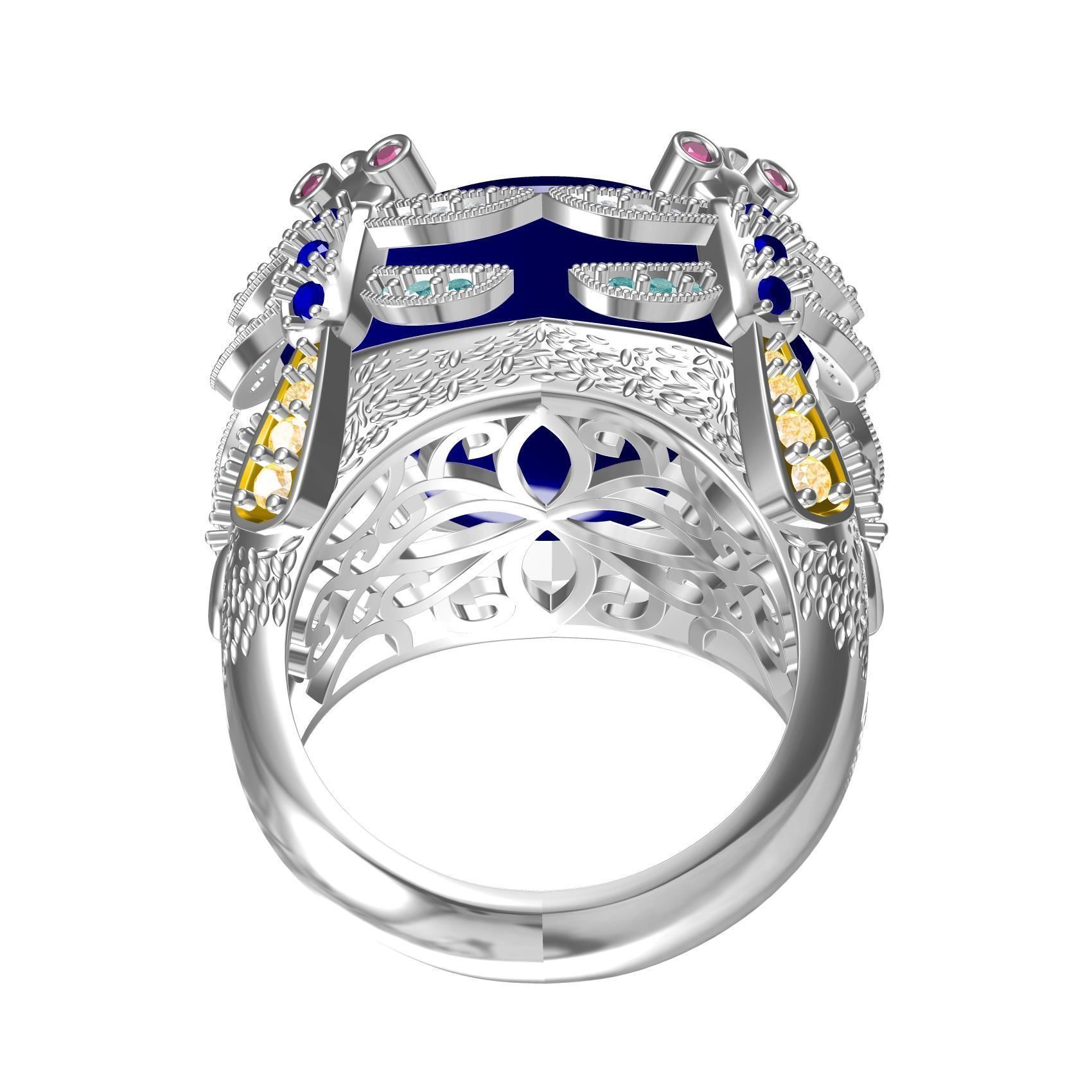 Unique Oval Stone Floral Design Hip Hop Ring 3D print model_7