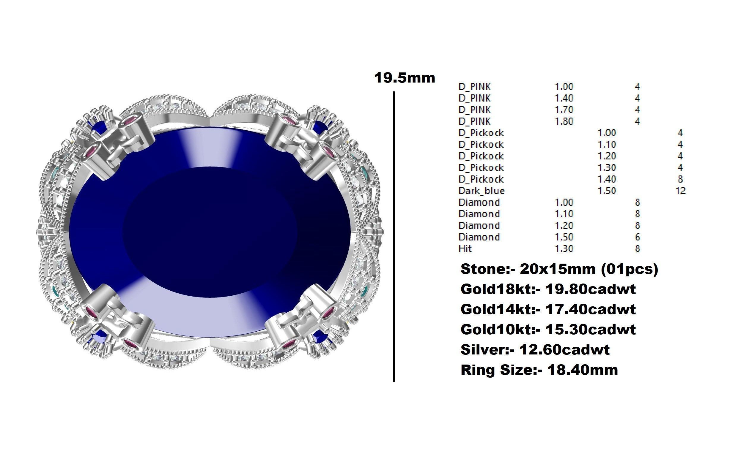 Unique Oval Stone Floral Design Hip Hop Ring 3D print model_12