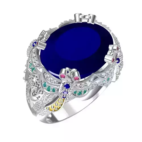 Unique Oval Stone Floral Design Hip Hop Ring 3D print model
