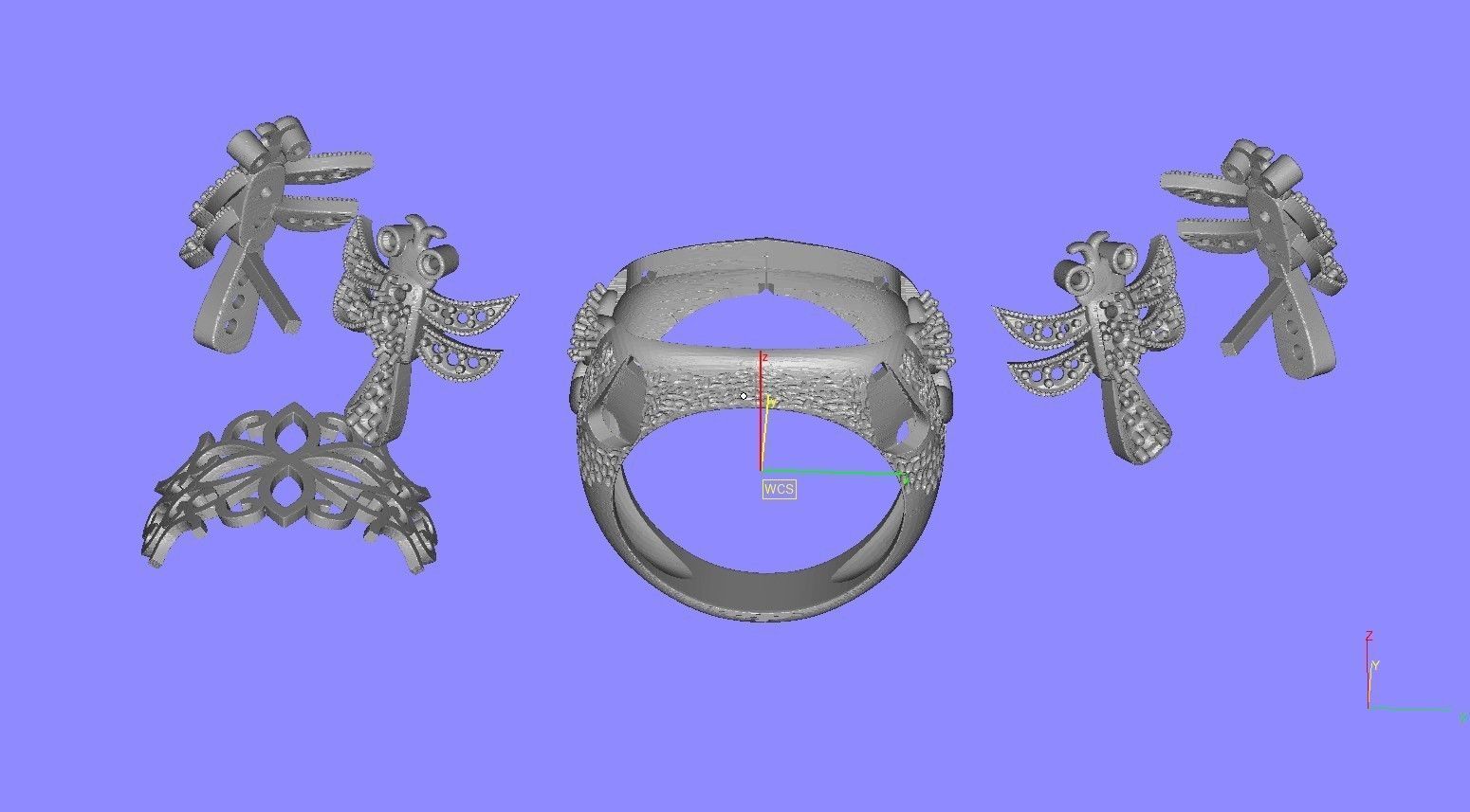 Unique Oval Stone Floral Design Hip Hop Ring 3D print model_13