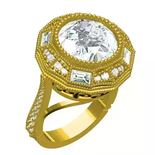 Antique Round Cut White Diamond Art Deco Engagement Ring