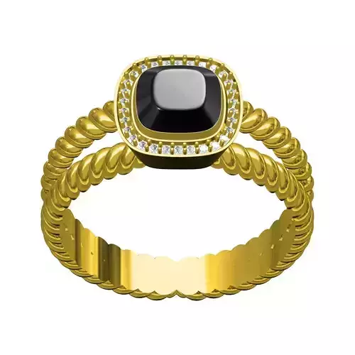 Black Onyx Cushion Halo Rope Shank Ring