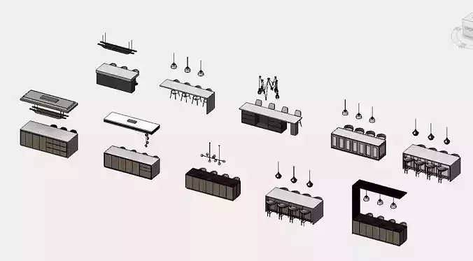 Dinning Table - Island Table - Dinning Room Revit Family 3D model