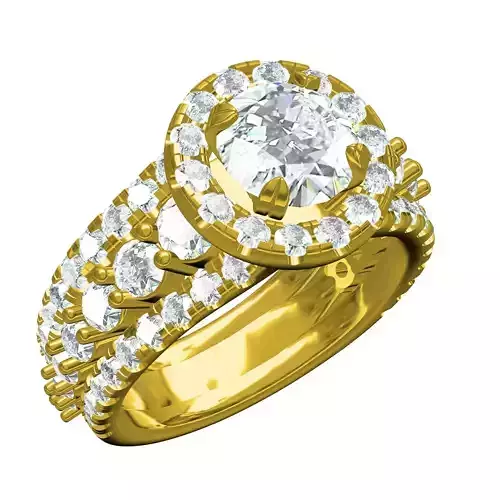 Beautiful Round Halo Triple Row Shank Engagement Ring