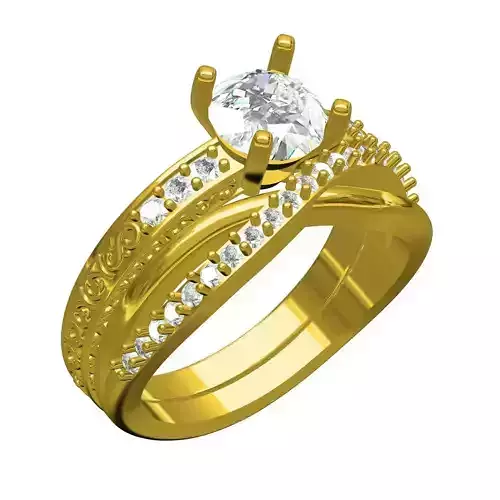 Single Diamond Solitaire Engagement Ring with Band