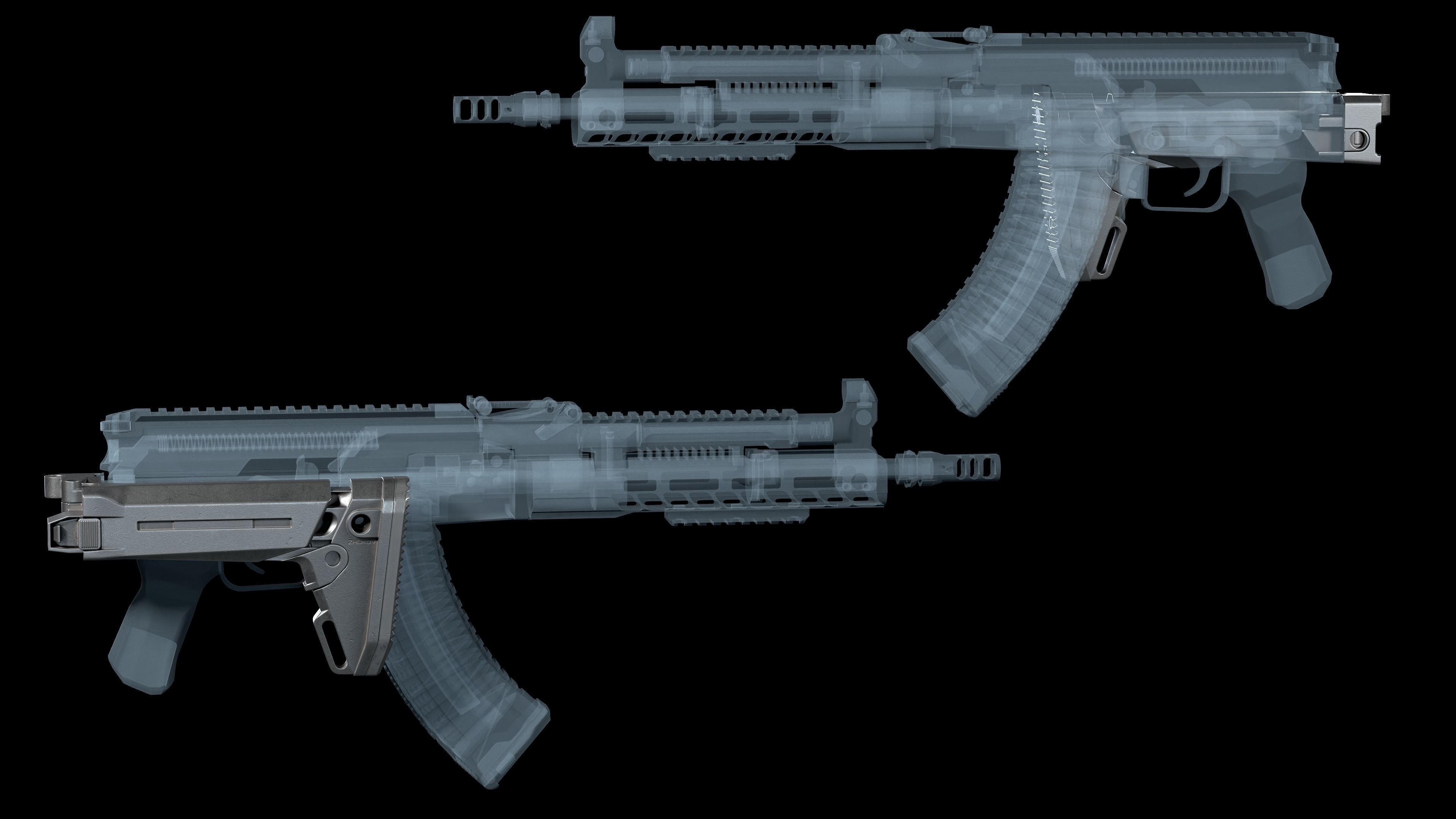  Magpul Zhukov-S stock AKM AK 74 Low-poly 3D model_5