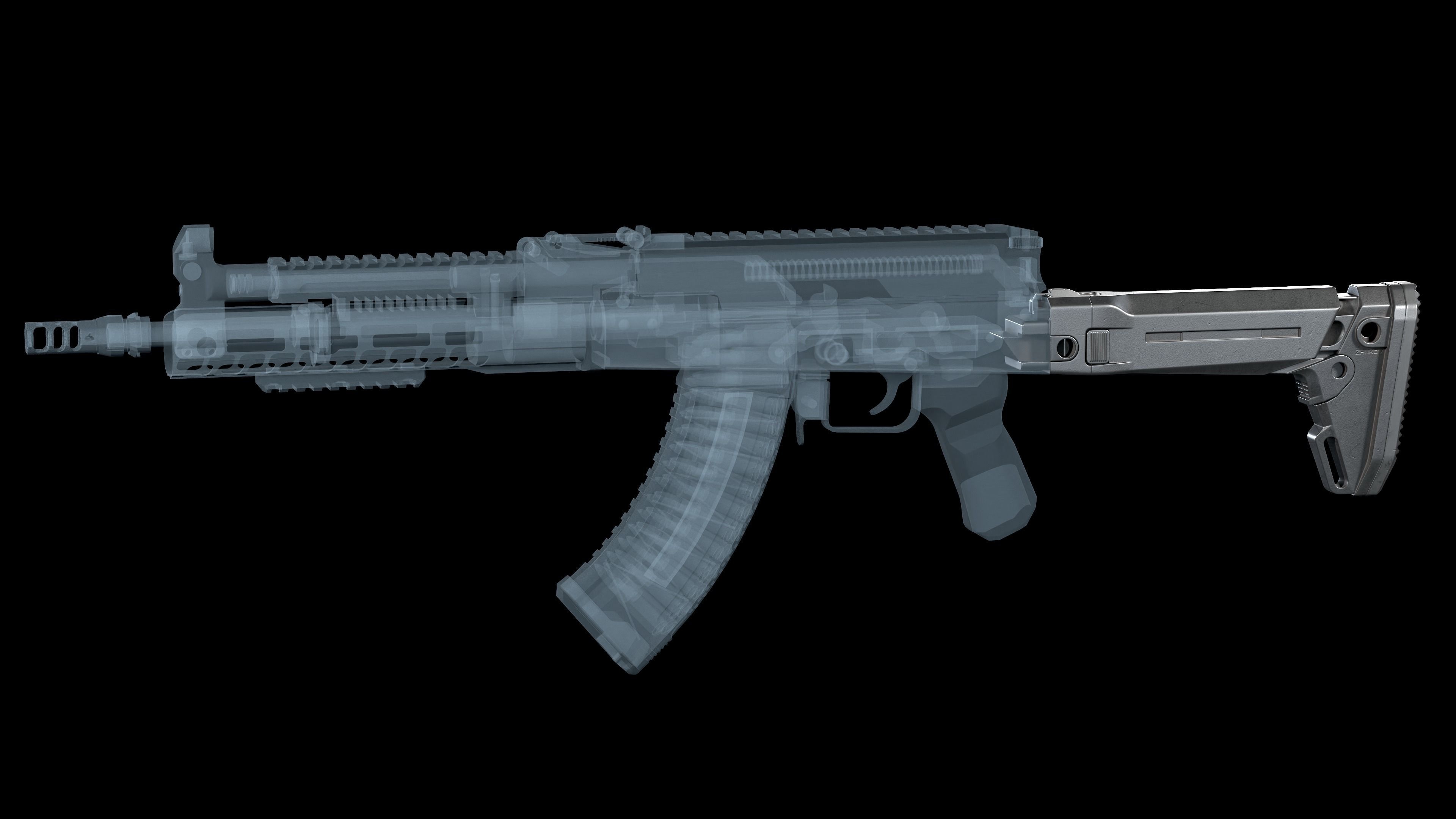 Magpul Zhukov-S stock AKM AK 74 Low-poly 3D model_3