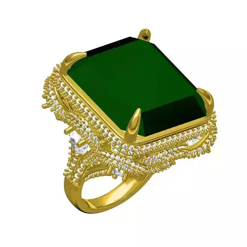 Antique Huge Green Emerald Stone Cocktail Ring