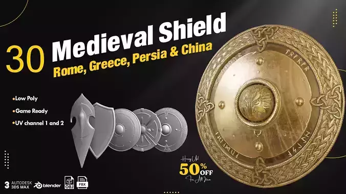 30 Medieval Shield Base Mesh Low-poly 3D model