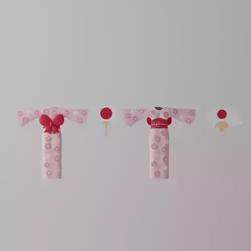 Cartoon Lovely Japanese Kimono With Hand Fan