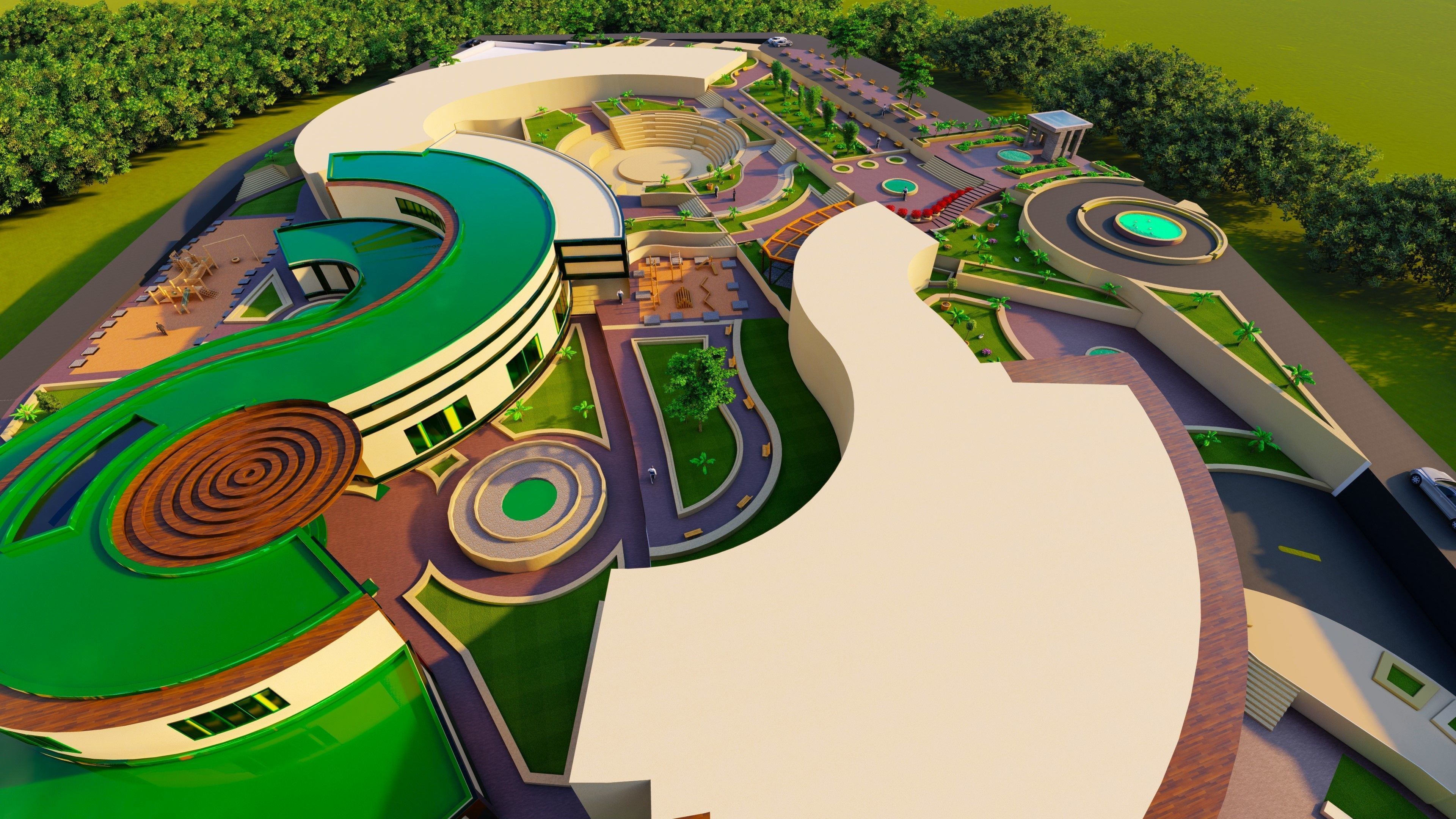 Futuristic Building Architectural Low-poly 3D model_1