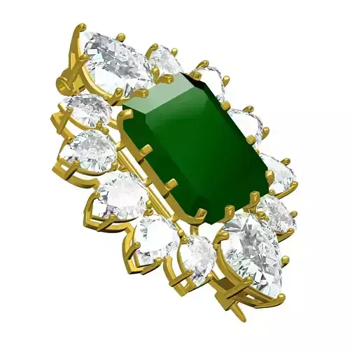Unique Green Emerald and Pear Diamond Cluster Brooch