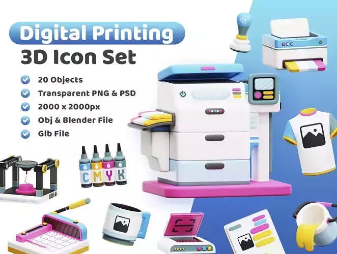 Digital Printing Icon Pack 3D Model