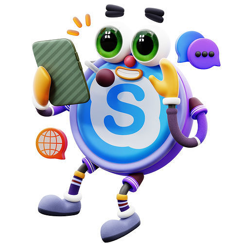 Skype Sticker Mascot 3D Icon Low-poly 3D model