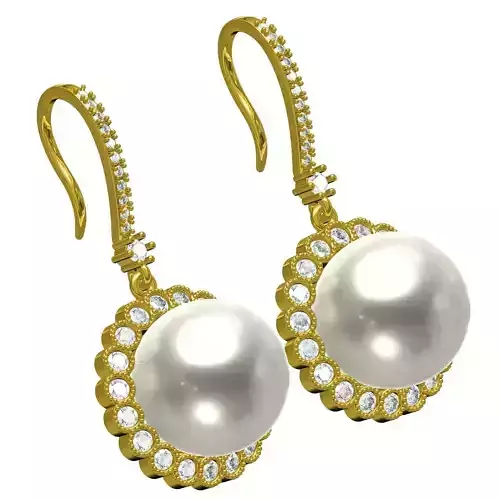 Pearl Stone Diamond Halo Hoop Earring