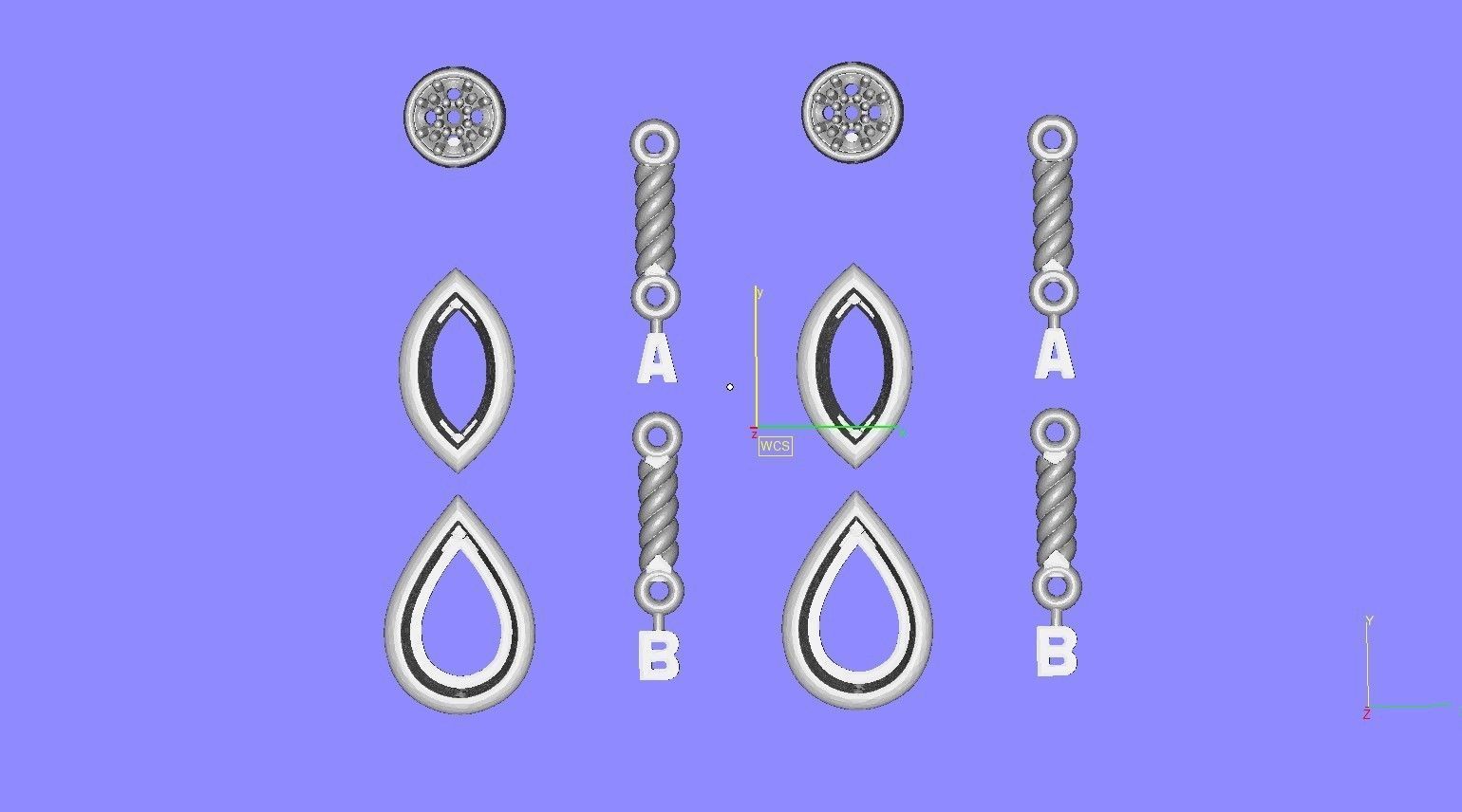 Round and Marquise and Pear Diamond Stud Earring 3D print model_13