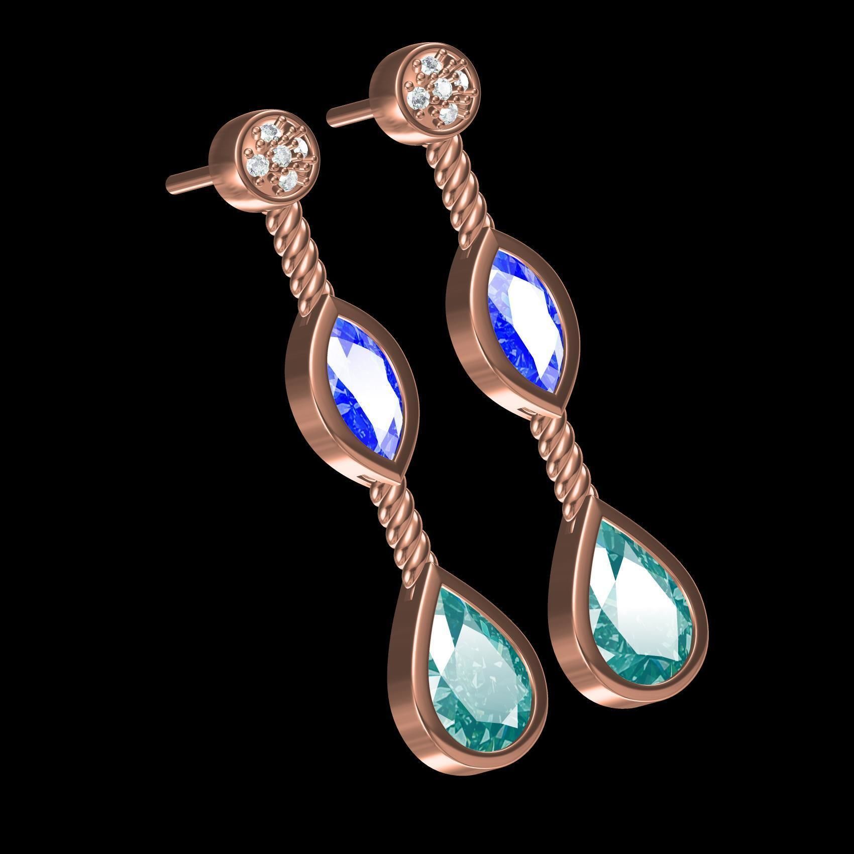 Round and Marquise and Pear Diamond Stud Earring 3D print model_11