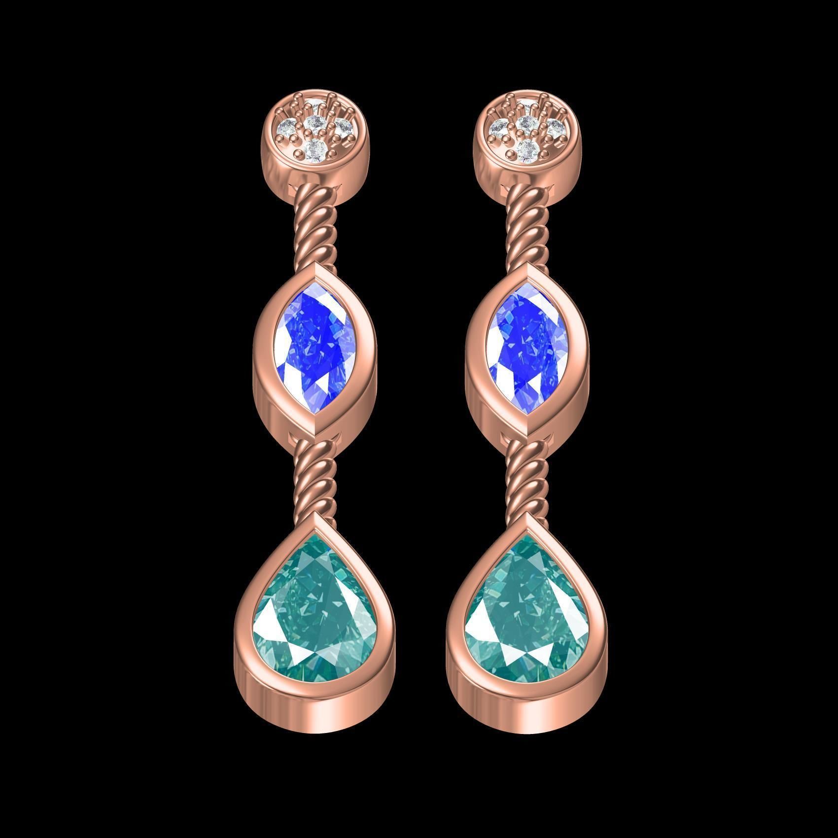 Round and Marquise and Pear Diamond Stud Earring 3D print model_9