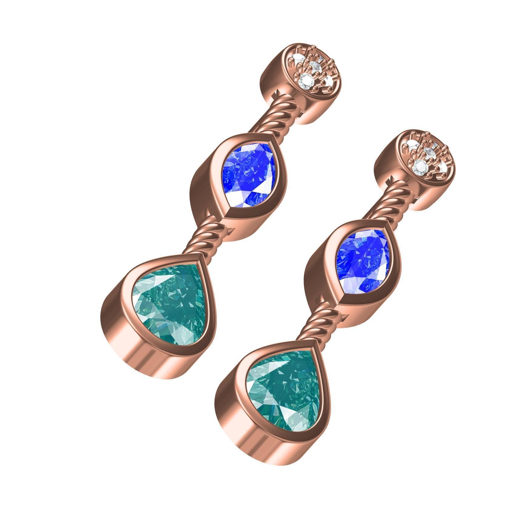 Round and Marquise and Pear Diamond Stud Earring 3D print model_3