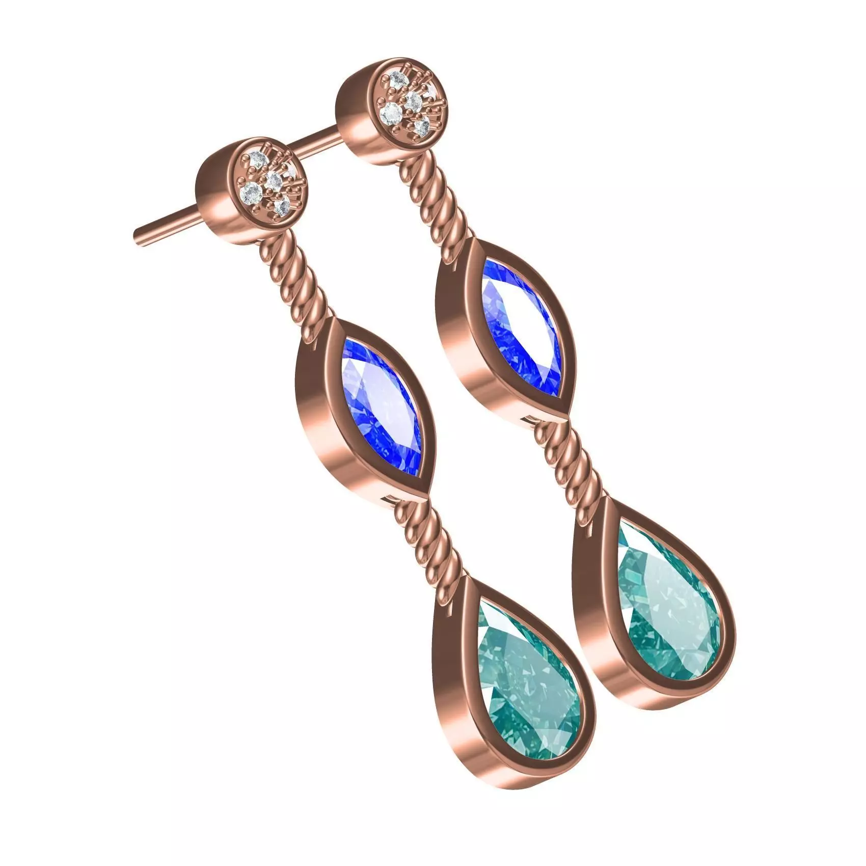 Round and Marquise and Pear Diamond Stud Earring 3D print model_0